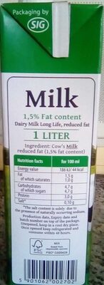 Milk 1,5% Fat content - Διατροφικά στοιχεία - en